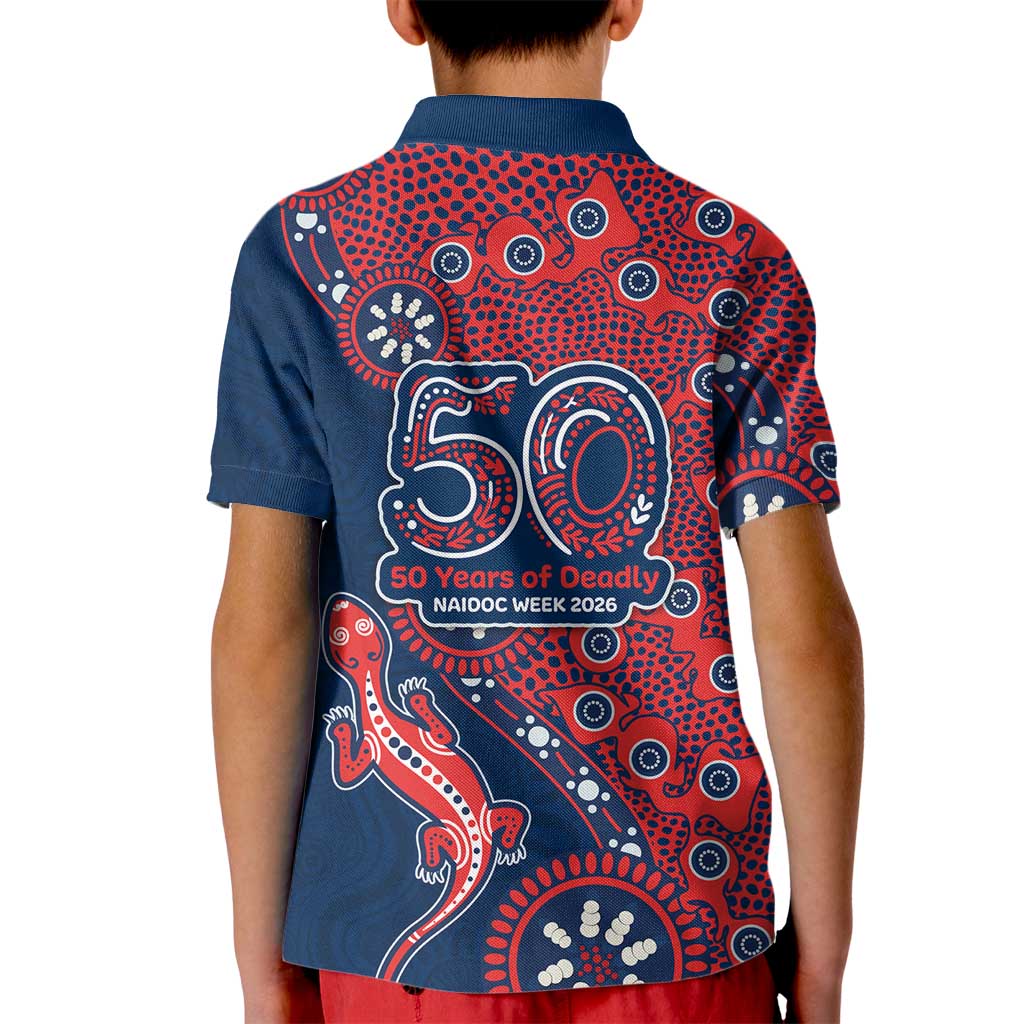 Sydney Roosters NAIDOC Week 2026 Kid Polo Shirt Aboriginal Lizard Dot Painting - 50 Years of Deadly