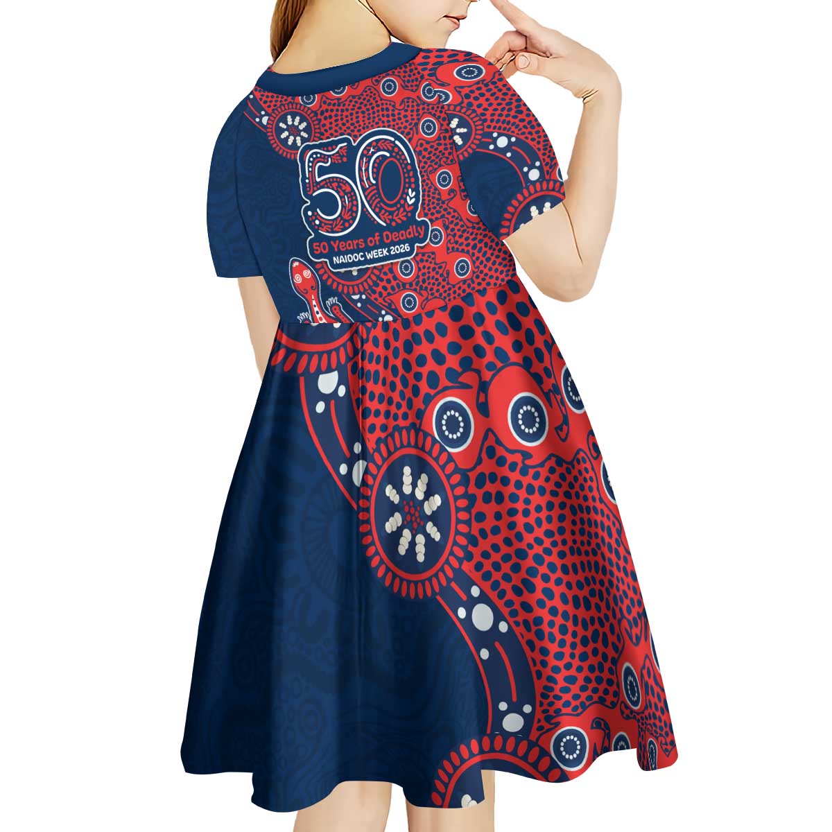 Sydney Roosters NAIDOC Week 2026 Kid Short Sleeve Dress Aboriginal Lizard Dot Painting - 50 Years of Deadly