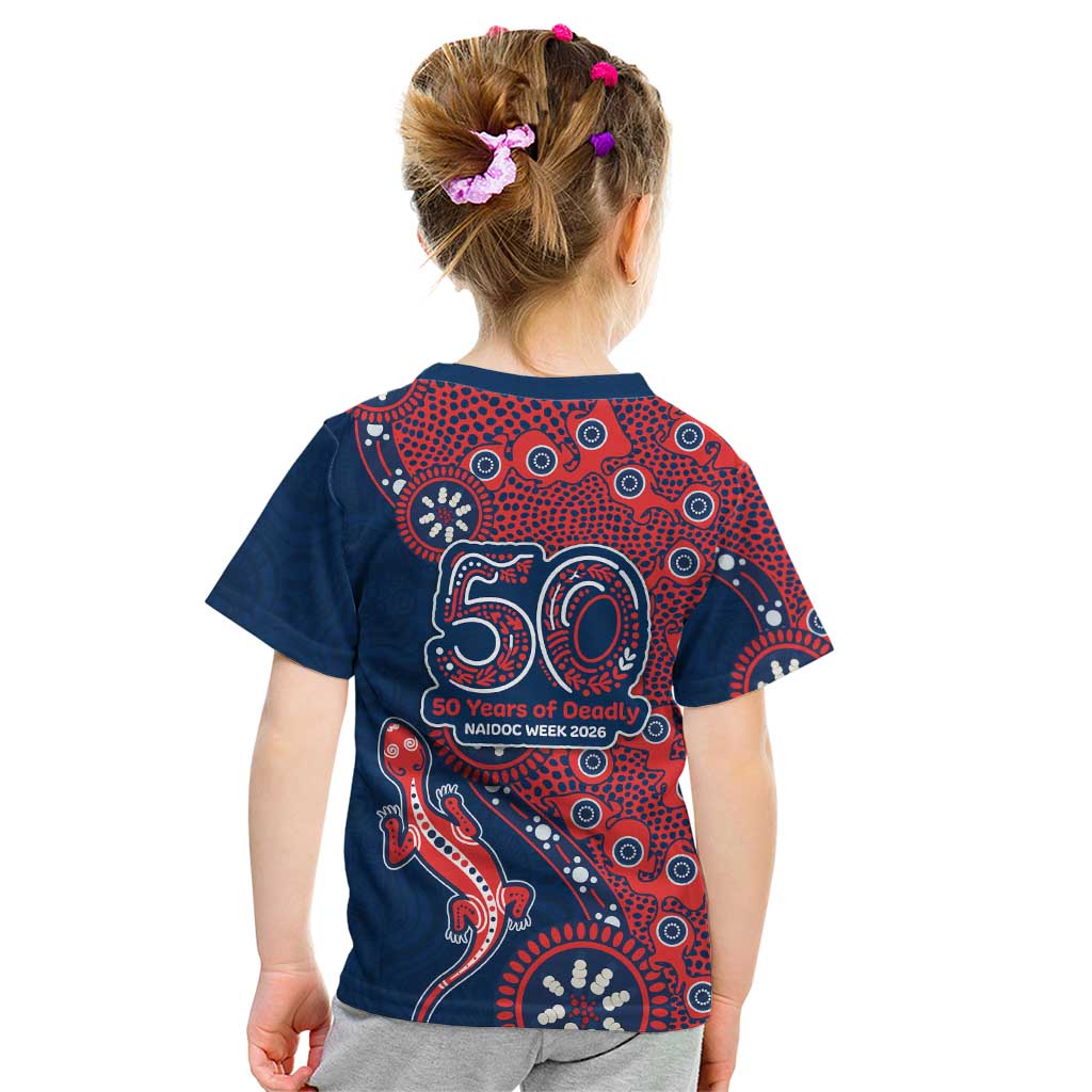 Sydney Roosters NAIDOC Week 2026 Kid T Shirt Aboriginal Lizard Dot Painting - 50 Years of Deadly
