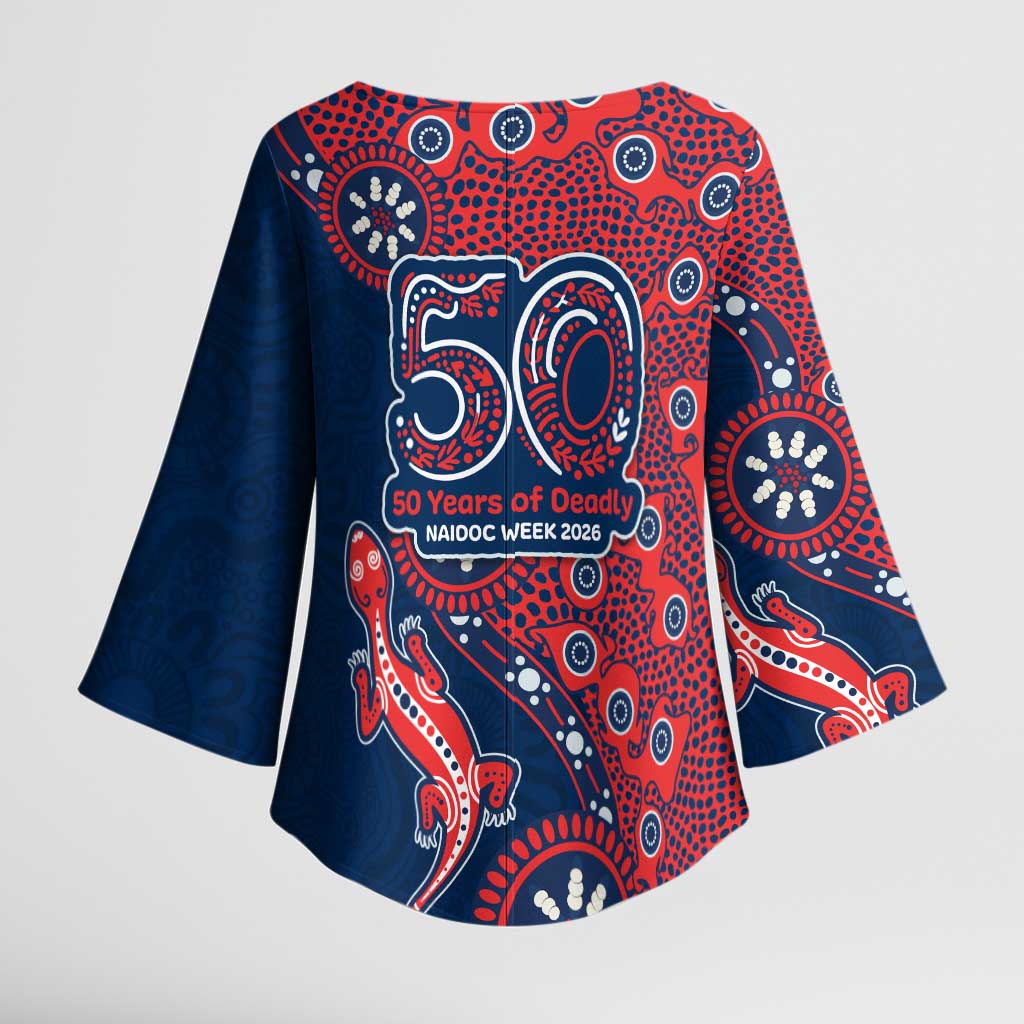 Sydney Roosters NAIDOC Week 2026 Kimono Sleeve Blouse Aboriginal Lizard Dot Painting - 50 Years of Deadly
