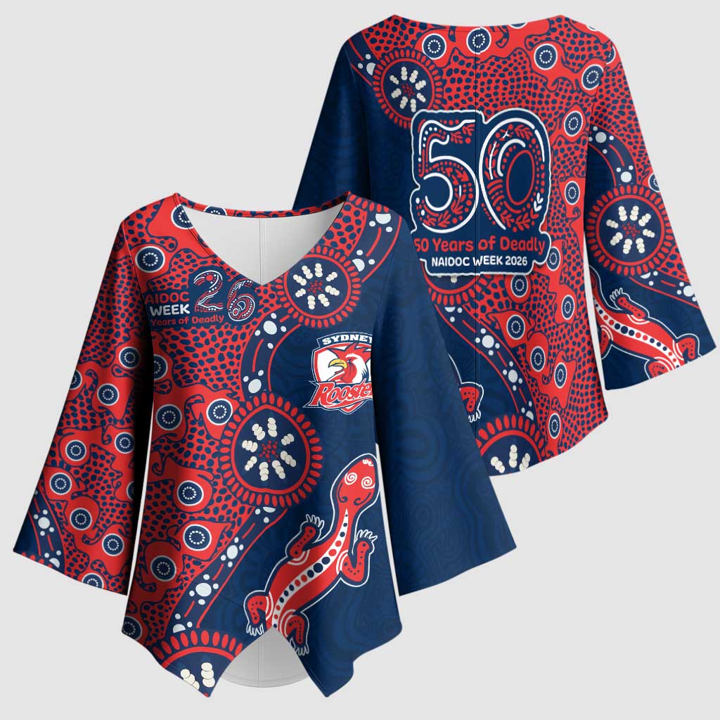 Sydney Roosters NAIDOC Week 2026 Kimono Sleeve Blouse Aboriginal Lizard Dot Painting - 50 Years of Deadly
