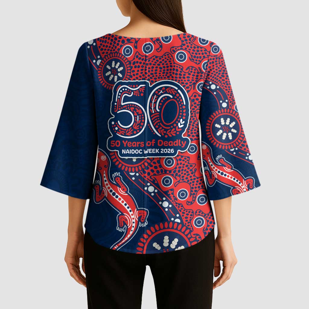 Sydney Roosters NAIDOC Week 2026 Kimono Sleeve Blouse Aboriginal Lizard Dot Painting - 50 Years of Deadly