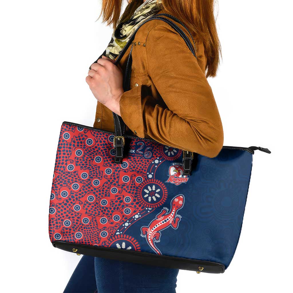 Sydney Roosters NAIDOC Week 2026 Leather Tote Bag Aboriginal Lizard Dot Painting - 50 Years of Deadly