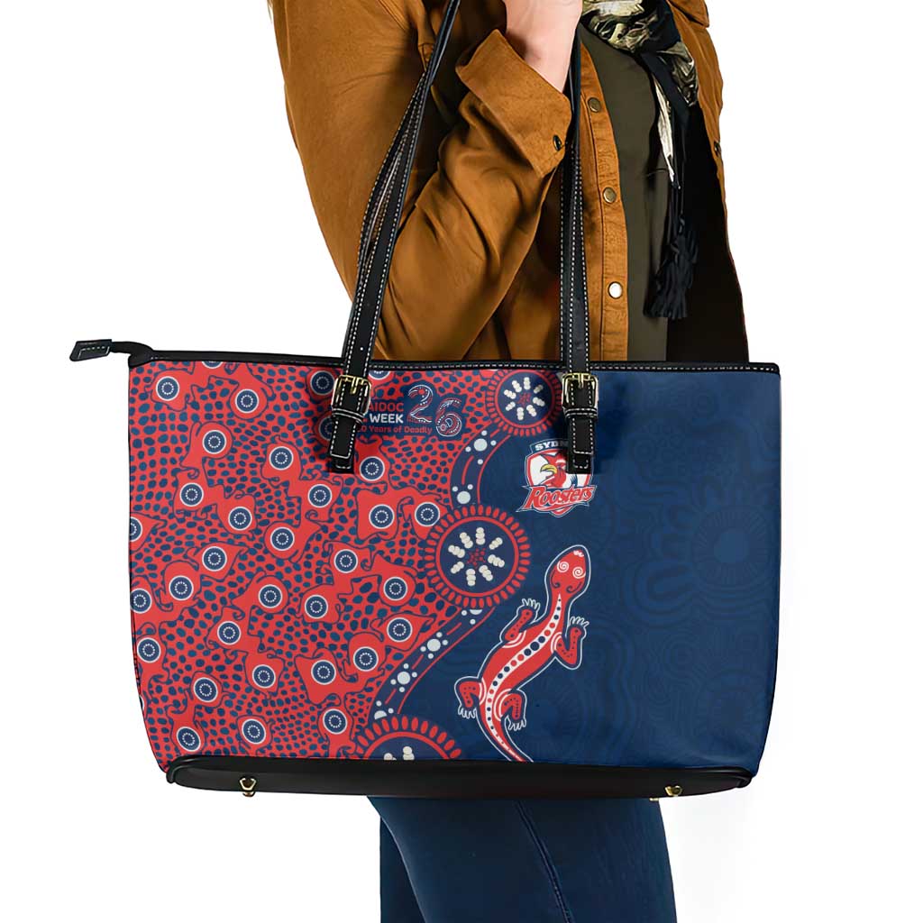 Sydney Roosters NAIDOC Week 2026 Leather Tote Bag Aboriginal Lizard Dot Painting - 50 Years of Deadly