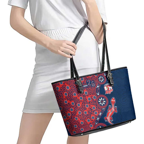 Sydney Roosters NAIDOC Week 2026 Leather Tote Bag Aboriginal Lizard Dot Painting - 50 Years of Deadly