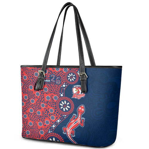 Sydney Roosters NAIDOC Week 2026 Leather Tote Bag Aboriginal Lizard Dot Painting - 50 Years of Deadly