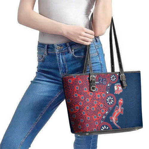 Sydney Roosters NAIDOC Week 2026 Leather Tote Bag Aboriginal Lizard Dot Painting - 50 Years of Deadly