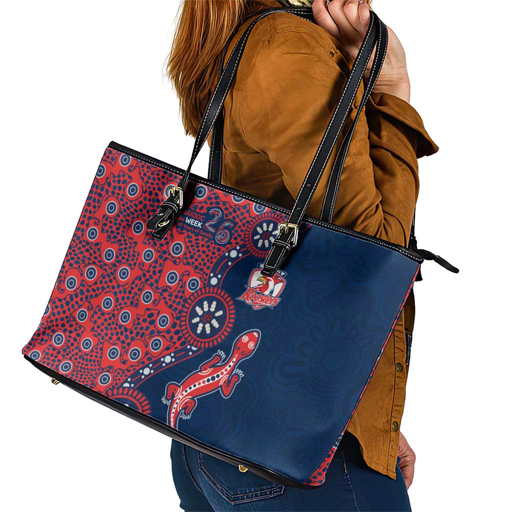 Sydney Roosters NAIDOC Week 2026 Leather Tote Bag Aboriginal Lizard Dot Painting - 50 Years of Deadly