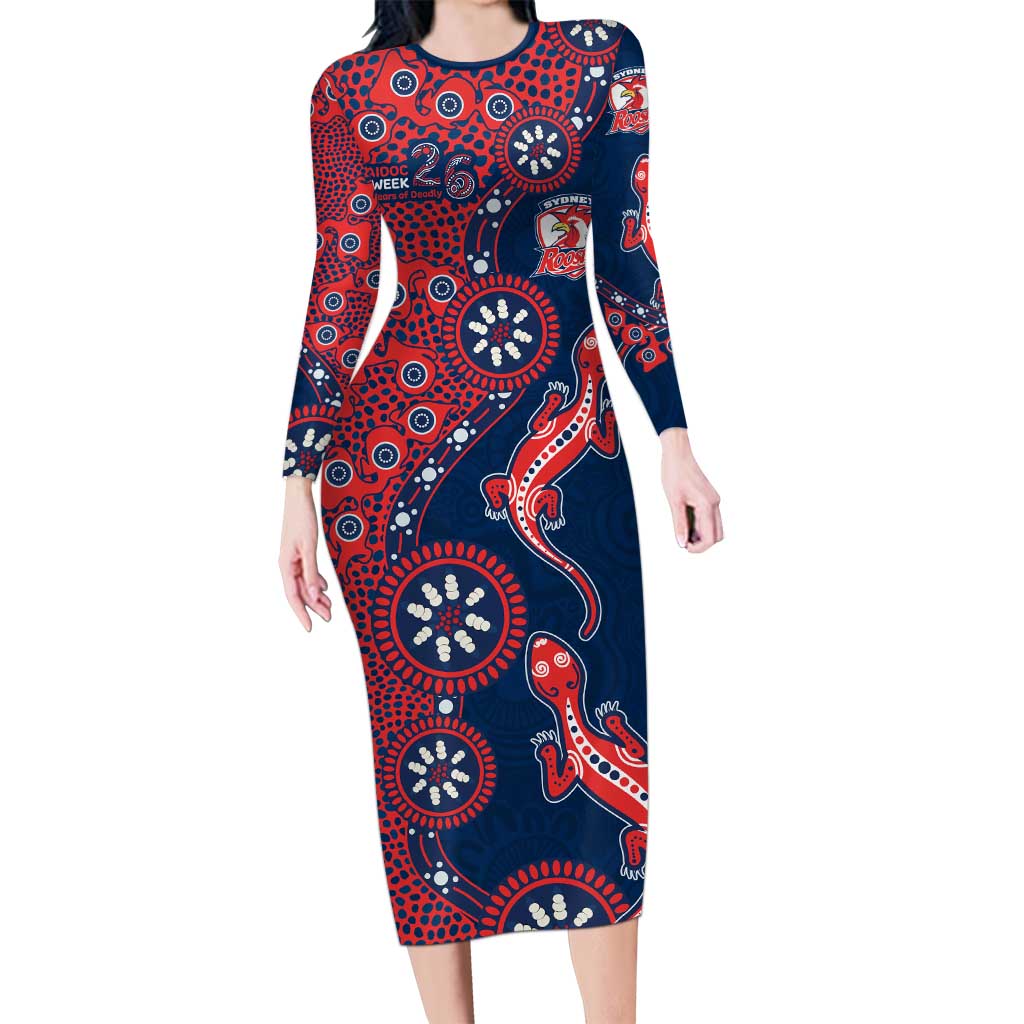 Sydney Roosters NAIDOC Week 2026 Long Sleeve Bodycon Dress Aboriginal Lizard Dot Painting - 50 Years of Deadly