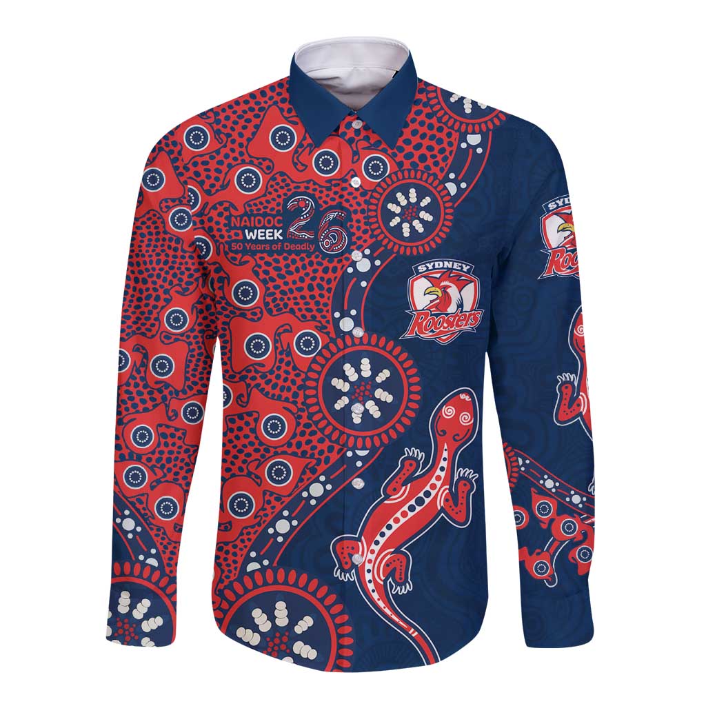 Sydney Roosters NAIDOC Week 2026 Long Sleeve Button Shirt Aboriginal Lizard Dot Painting - 50 Years of Deadly
