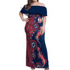 Sydney Roosters NAIDOC Week 2026 Off Shoulder Maxi Dress Aboriginal Lizard Dot Painting - 50 Years of Deadly