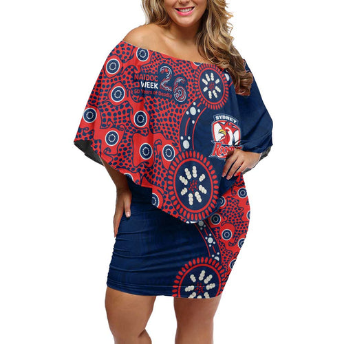 Sydney Roosters NAIDOC Week 2026 Off Shoulder Short Dress Aboriginal Lizard Dot Painting - 50 Years of Deadly