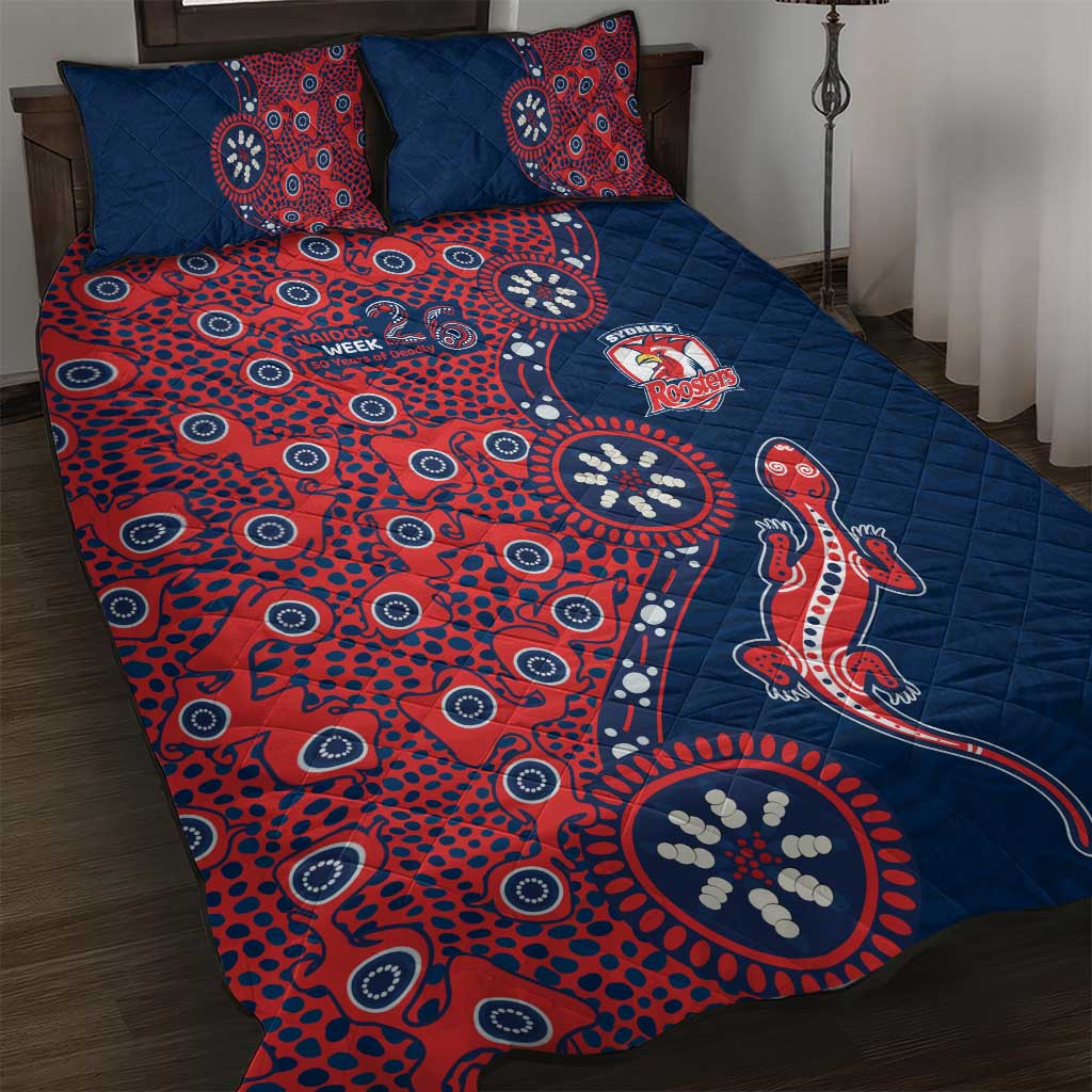 Sydney Roosters NAIDOC Week 2026 Quilt Bed Set Aboriginal Lizard Dot Painting - 50 Years of Deadly