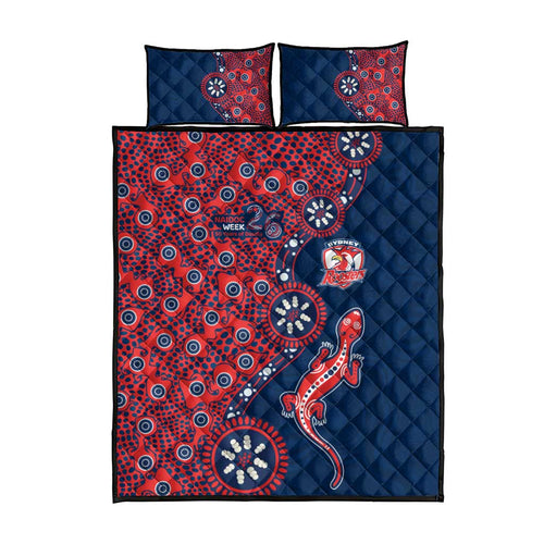 Sydney Roosters NAIDOC Week 2026 Quilt Bed Set Aboriginal Lizard Dot Painting - 50 Years of Deadly