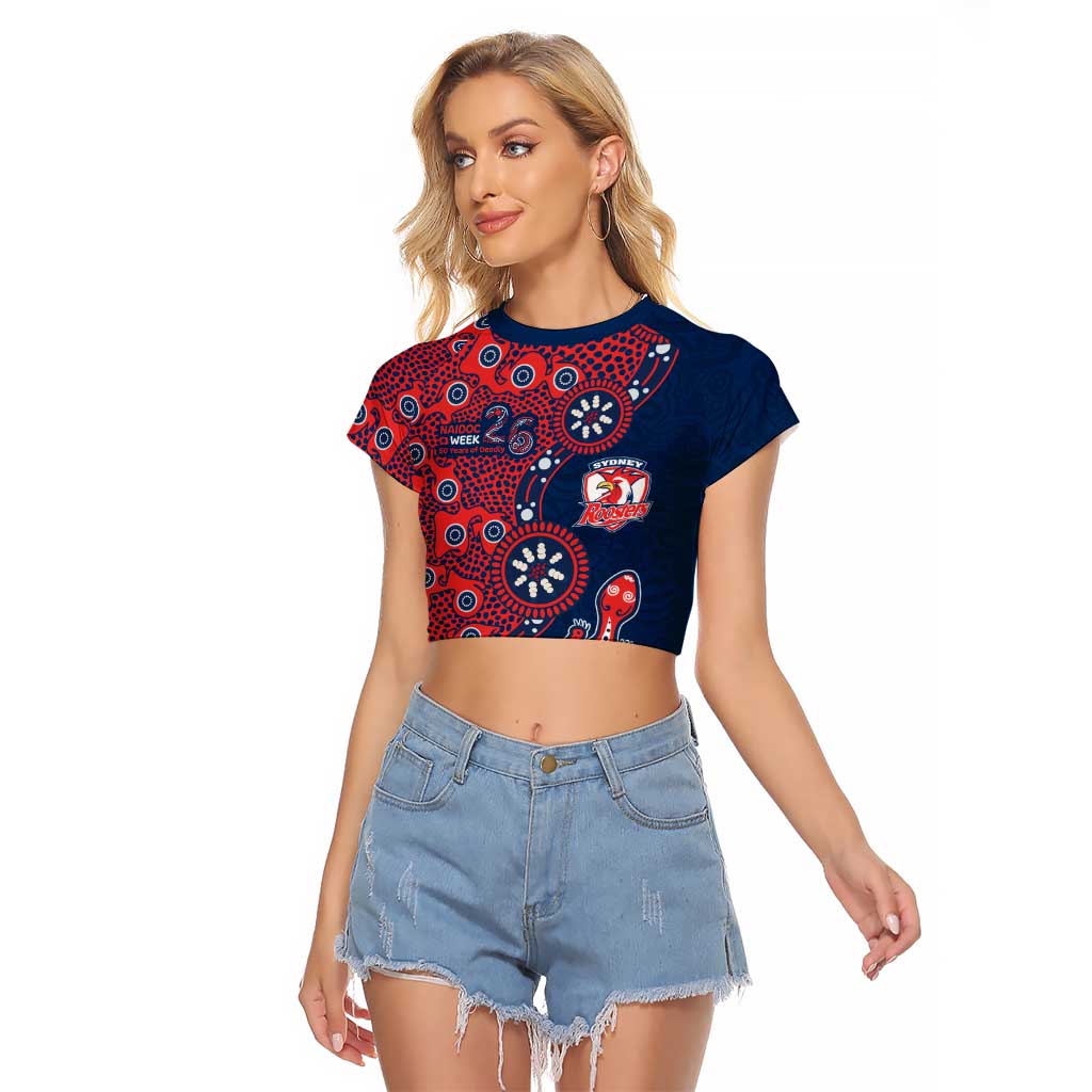 Sydney Roosters NAIDOC Week 2026 Raglan Cropped T Shirt Aboriginal Lizard Dot Painting - 50 Years of Deadly