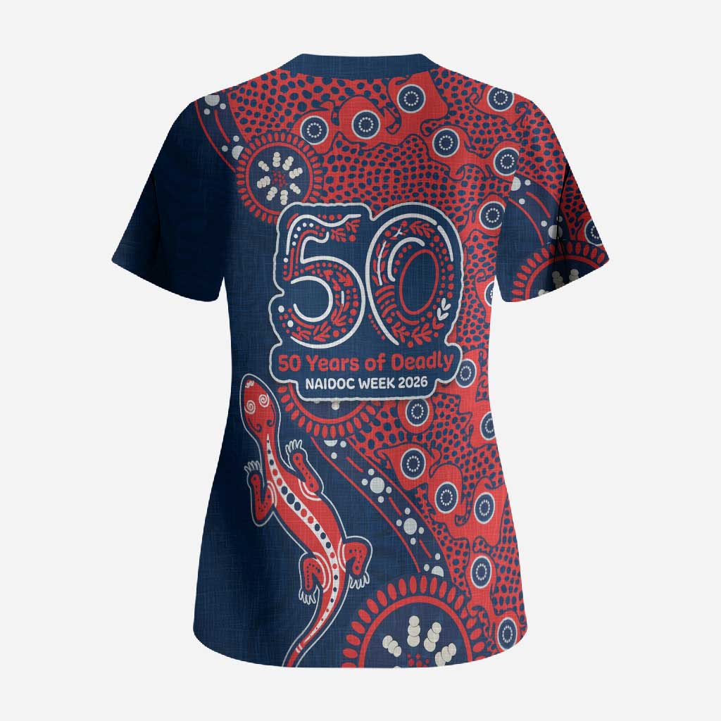 Sydney Roosters NAIDOC Week 2026 Scrub Top Aboriginal Lizard Dot Painting - 50 Years of Deadly