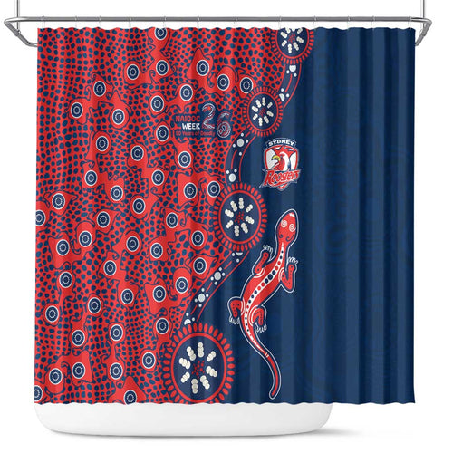 Sydney Roosters NAIDOC Week 2026 Shower Curtain Aboriginal Lizard Dot Painting - 50 Years of Deadly