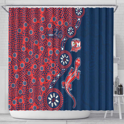 Sydney Roosters NAIDOC Week 2026 Shower Curtain Aboriginal Lizard Dot Painting - 50 Years of Deadly