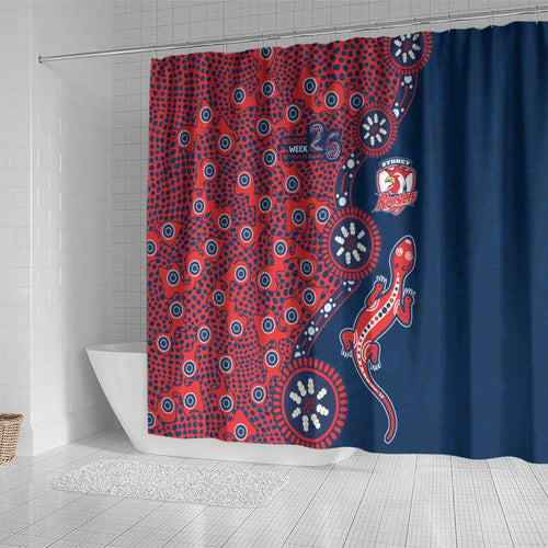 Sydney Roosters NAIDOC Week 2026 Shower Curtain Aboriginal Lizard Dot Painting - 50 Years of Deadly