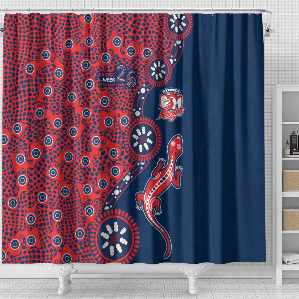 Sydney Roosters NAIDOC Week 2026 Shower Curtain Aboriginal Lizard Dot Painting - 50 Years of Deadly
