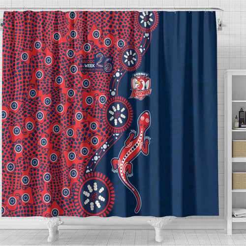 Sydney Roosters NAIDOC Week 2026 Shower Curtain Aboriginal Lizard Dot Painting - 50 Years of Deadly