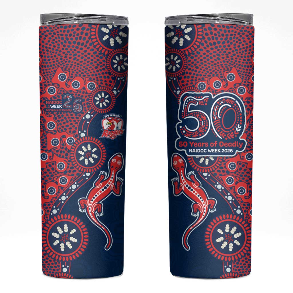 Sydney Roosters NAIDOC Week 2026 Skinny Tumbler Aboriginal Lizard Dot Painting - 50 Years of Deadly