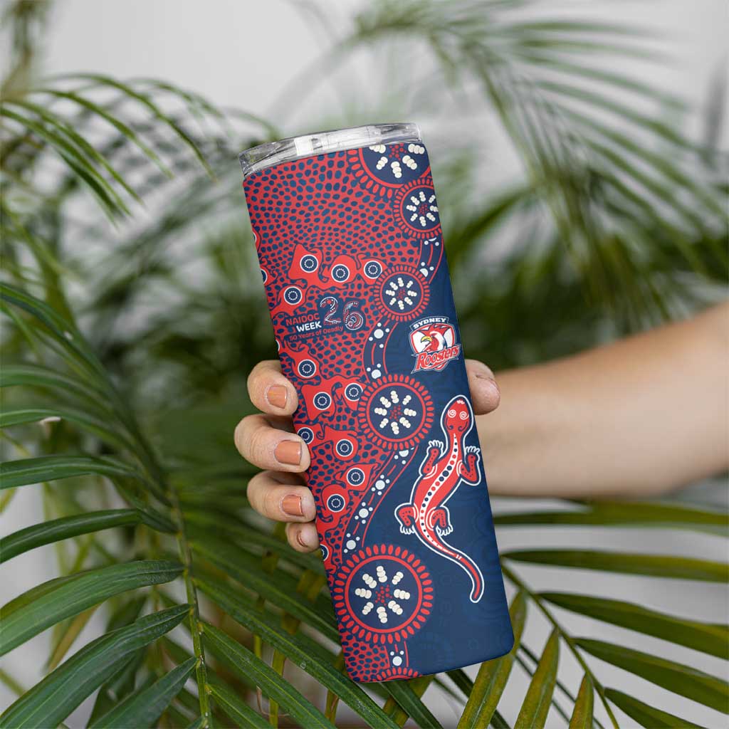 Sydney Roosters NAIDOC Week 2026 Skinny Tumbler Aboriginal Lizard Dot Painting - 50 Years of Deadly