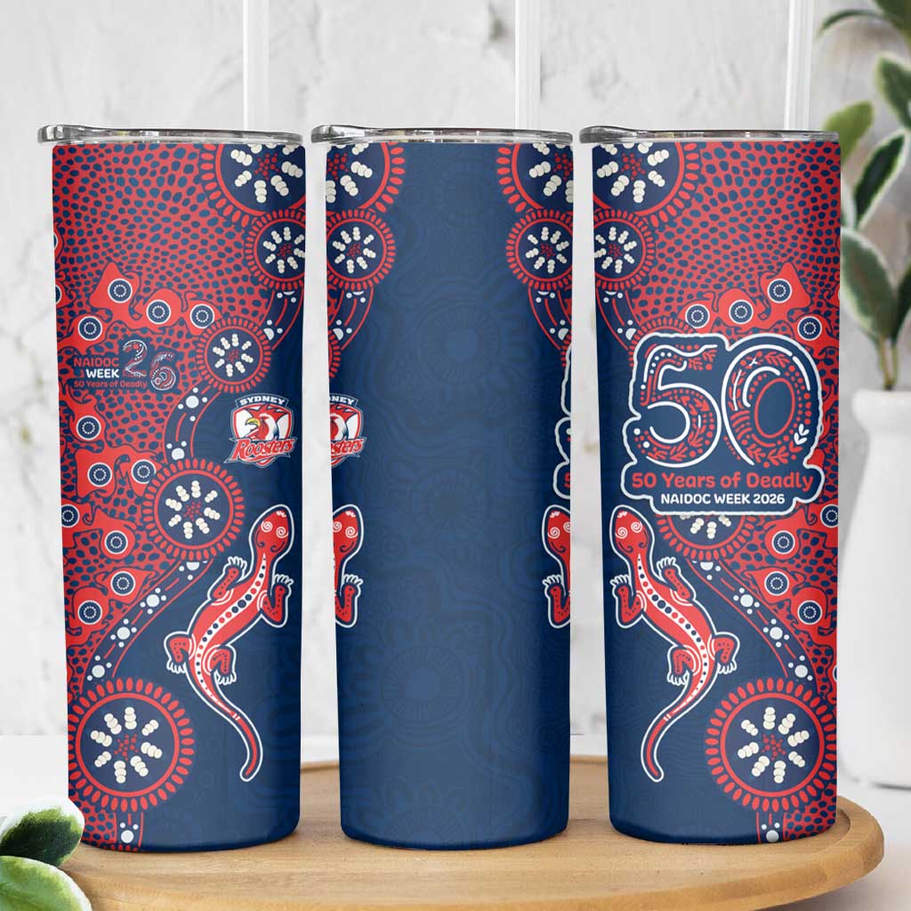Sydney Roosters NAIDOC Week 2026 Skinny Tumbler Aboriginal Lizard Dot Painting - 50 Years of Deadly