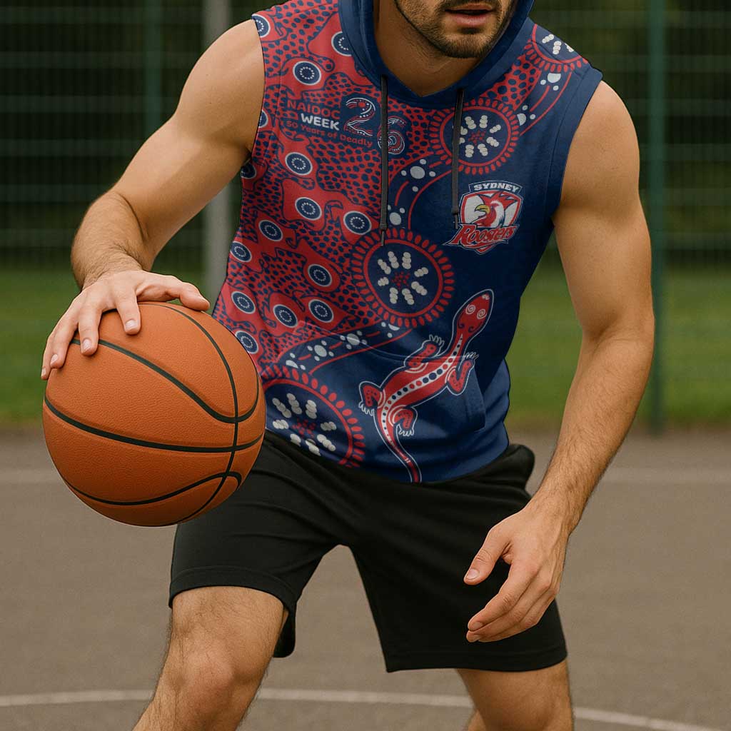 Sydney Roosters NAIDOC Week 2026 Sleeveless Hoodie Aboriginal Lizard Dot Painting - 50 Years of Deadly