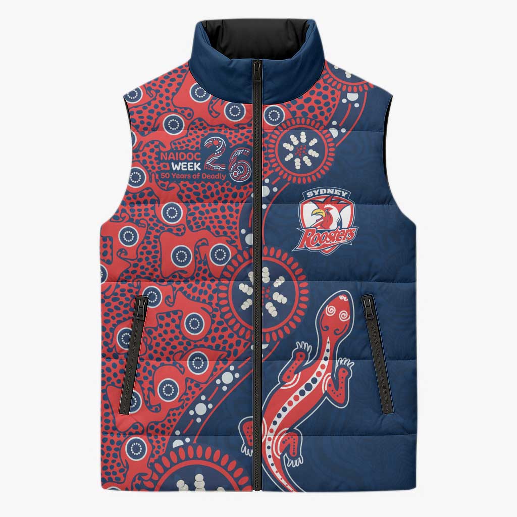 Sydney Roosters NAIDOC Week 2026 Sleeveless Puffer Jacket Aboriginal Lizard Dot Painting - 50 Years of Deadly