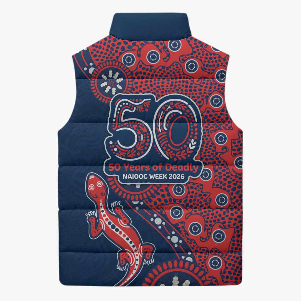Sydney Roosters NAIDOC Week 2026 Sleeveless Puffer Jacket Aboriginal Lizard Dot Painting - 50 Years of Deadly