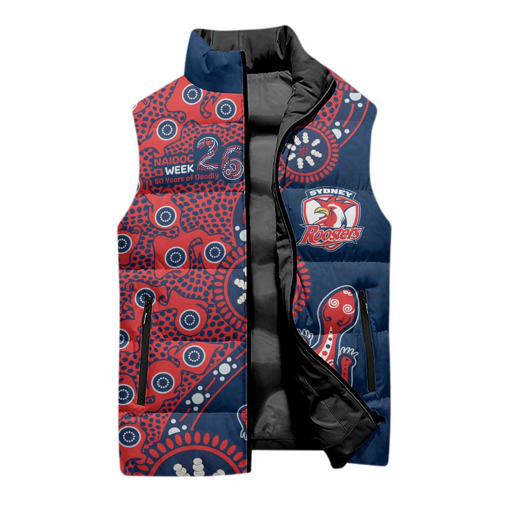 Sydney Roosters NAIDOC Week 2026 Sleeveless Puffer Jacket Aboriginal Lizard Dot Painting - 50 Years of Deadly