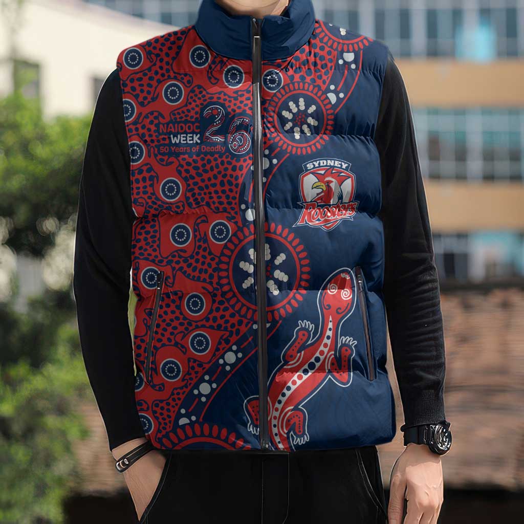 Sydney Roosters NAIDOC Week 2026 Sleeveless Puffer Jacket Aboriginal Lizard Dot Painting - 50 Years of Deadly