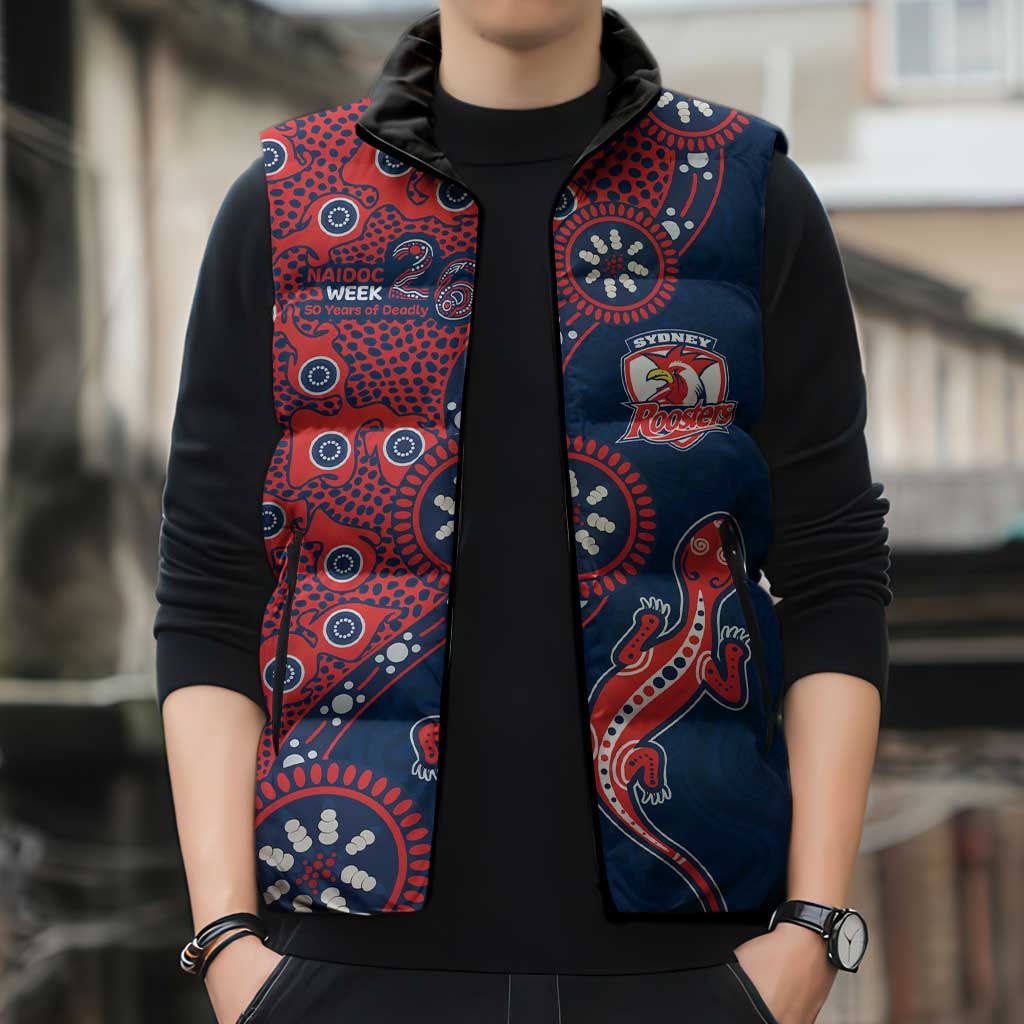 Sydney Roosters NAIDOC Week 2026 Sleeveless Puffer Jacket Aboriginal Lizard Dot Painting - 50 Years of Deadly