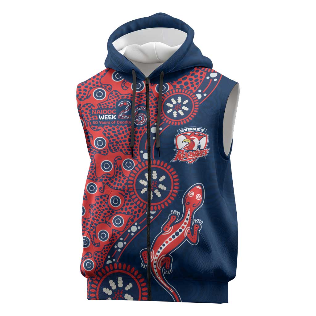 Sydney Roosters NAIDOC Week 2026 Sleeveless Zip Hoodie Aboriginal Lizard Dot Painting - 50 Years of Deadly