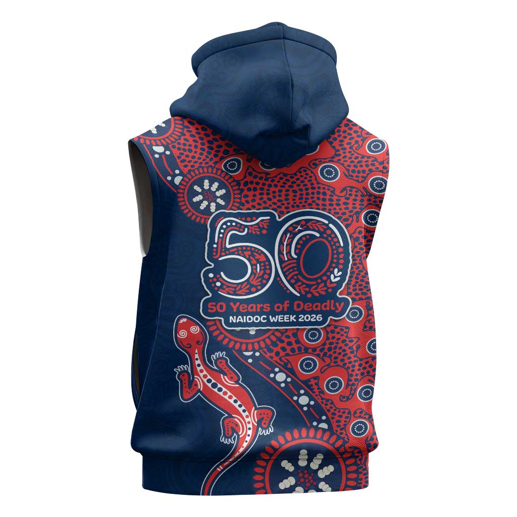 Sydney Roosters NAIDOC Week 2026 Sleeveless Zip Hoodie Aboriginal Lizard Dot Painting - 50 Years of Deadly