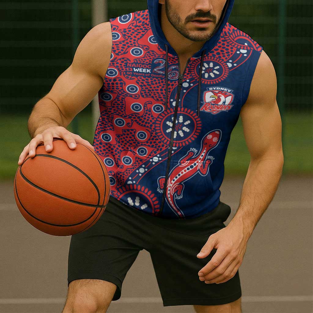 Sydney Roosters NAIDOC Week 2026 Sleeveless Zip Hoodie Aboriginal Lizard Dot Painting - 50 Years of Deadly