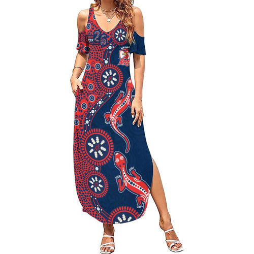 Sydney Roosters NAIDOC Week 2026 Summer Maxi Dress Aboriginal Lizard Dot Painting - 50 Years of Deadly