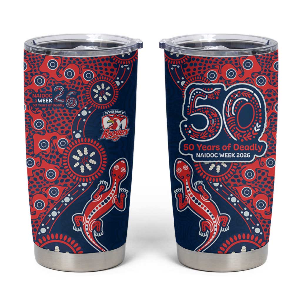 Sydney Roosters NAIDOC Week 2026 Tumbler Cup Aboriginal Lizard Dot Painting - 50 Years of Deadly