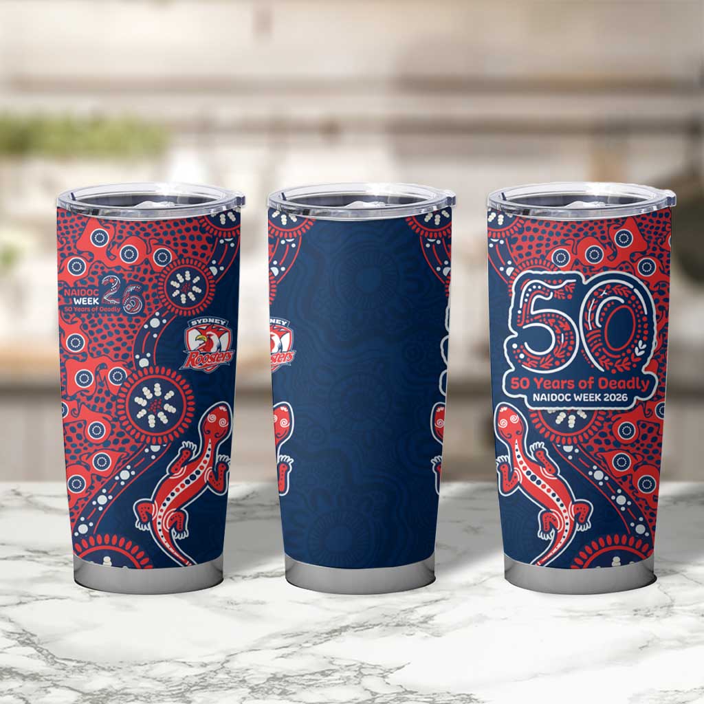 Sydney Roosters NAIDOC Week 2026 Tumbler Cup Aboriginal Lizard Dot Painting - 50 Years of Deadly