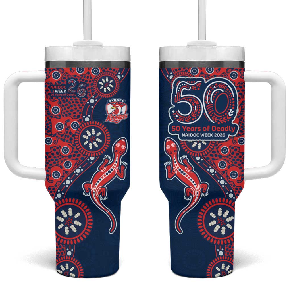 Sydney Roosters NAIDOC Week 2026 Tumbler With Handle Aboriginal Lizard Dot Painting - 50 Years of Deadly