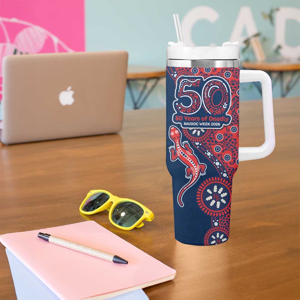 Sydney Roosters NAIDOC Week 2026 Tumbler With Handle Aboriginal Lizard Dot Painting - 50 Years of Deadly