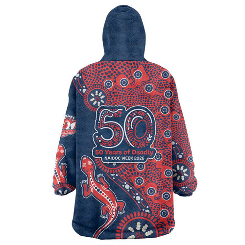 Sydney Roosters NAIDOC Week 2026 Wearable Blanket Hoodie Aboriginal Lizard Dot Painting - 50 Years of Deadly