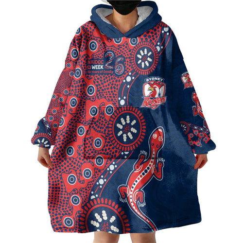 Sydney Roosters NAIDOC Week 2026 Wearable Blanket Hoodie Aboriginal Lizard Dot Painting - 50 Years of Deadly