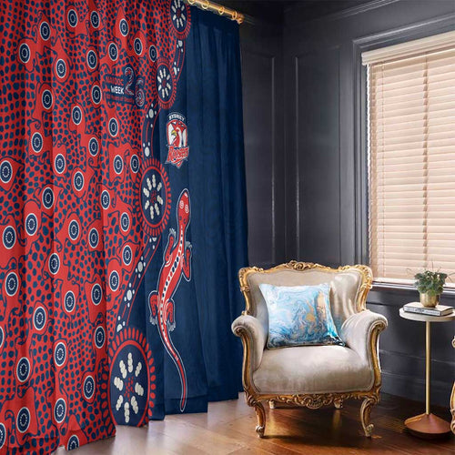 Sydney Roosters NAIDOC Week 2026 Window Curtain Aboriginal Lizard Dot Painting - 50 Years of Deadly