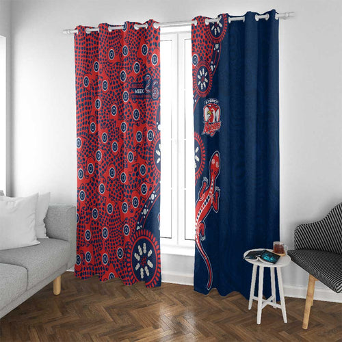 Sydney Roosters NAIDOC Week 2026 Window Curtain Aboriginal Lizard Dot Painting - 50 Years of Deadly