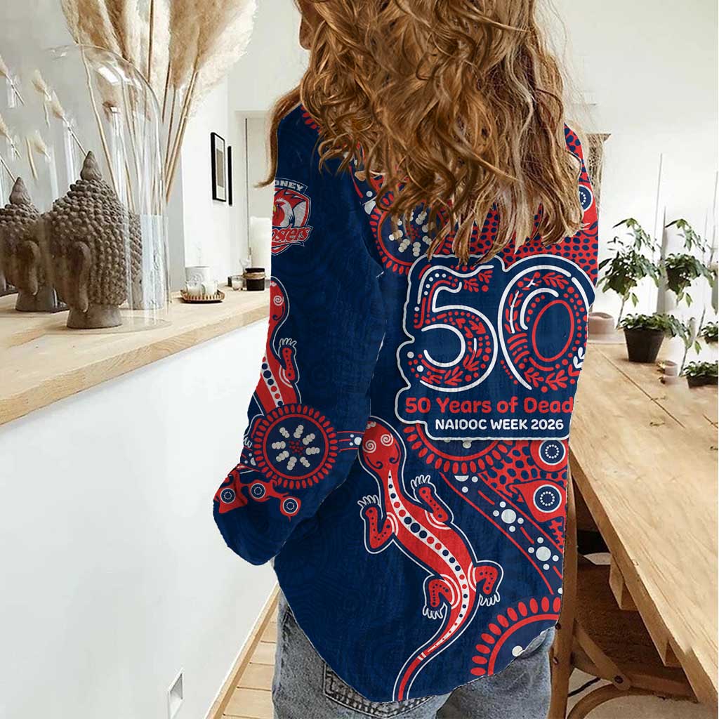 Sydney Roosters NAIDOC Week 2026 Women Casual Shirt Aboriginal Lizard Dot Painting - 50 Years of Deadly