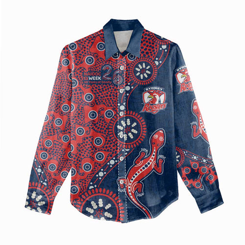 Sydney Roosters NAIDOC Week 2026 Women Casual Shirt Aboriginal Lizard Dot Painting - 50 Years of Deadly
