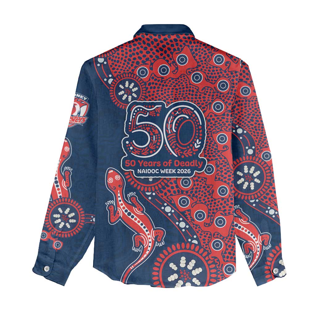 Sydney Roosters NAIDOC Week 2026 Women Casual Shirt Aboriginal Lizard Dot Painting - 50 Years of Deadly