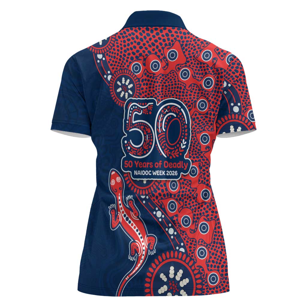 Sydney Roosters NAIDOC Week 2026 Women Polo Shirt Aboriginal Lizard Dot Painting - 50 Years of Deadly